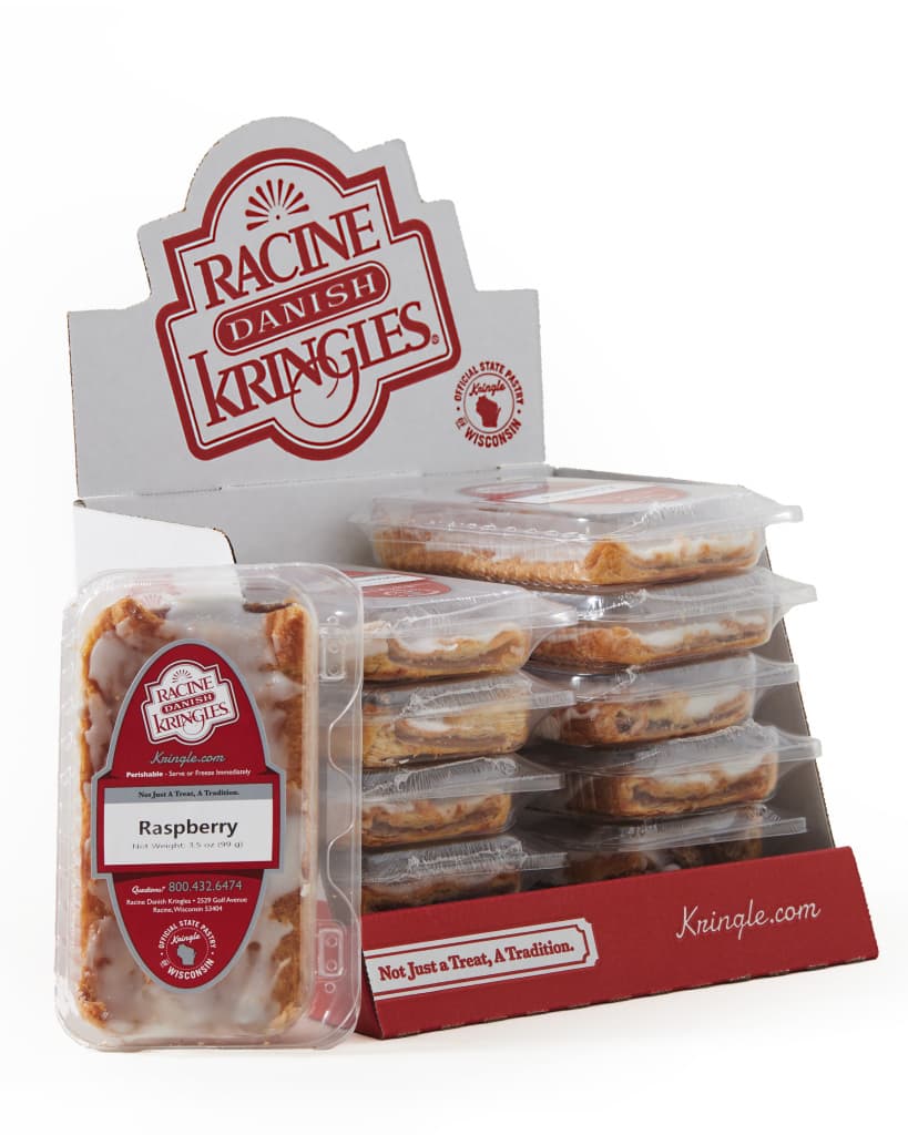 dozen sample display with raspberry Kringle in front